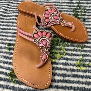 Mystique Beaded Slip On Sandals Statement Handcrafted Summer Boho Chic Pink sz 9